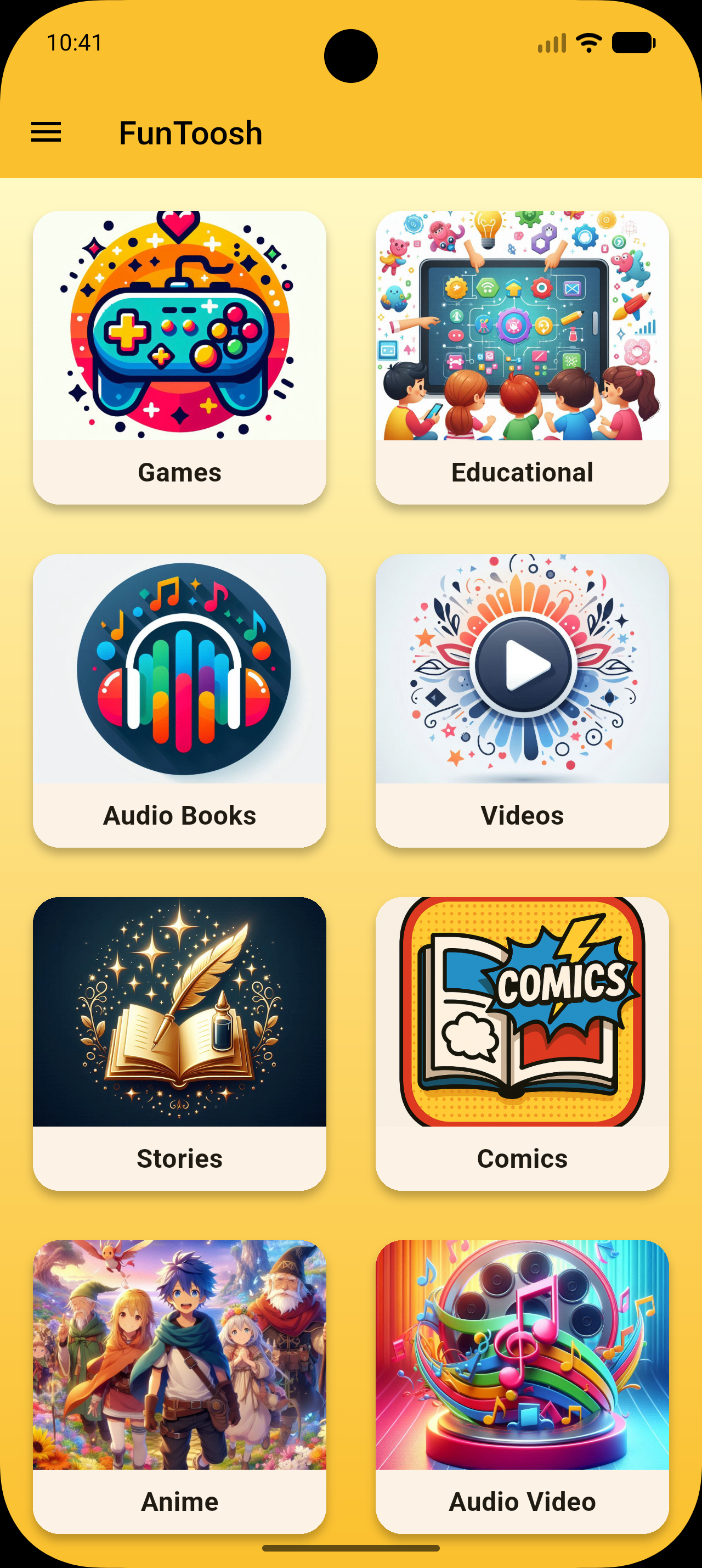 Funtoosh app home screen